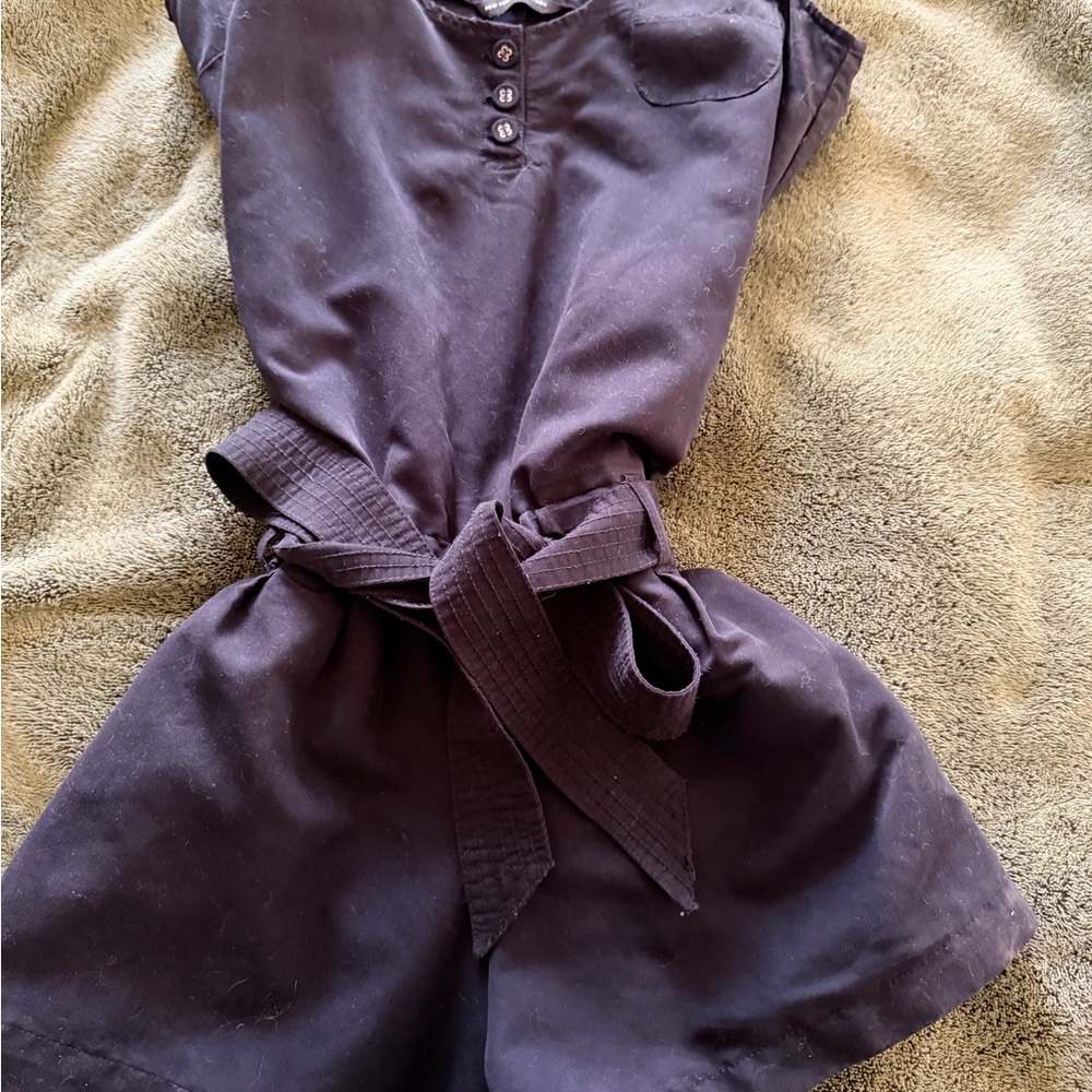 Stylish Black Button-Up romper with tie belt